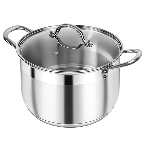 Kirecoo Stainless Steel Stock Pot 12 Quart Heavy Duty Stock Cooking Pot with Visible Lid for Pasta Soup Spaghetti Nonstick Thick Bottom Big Stockpot Cookware for Canning Boiling Simmer - Image 1