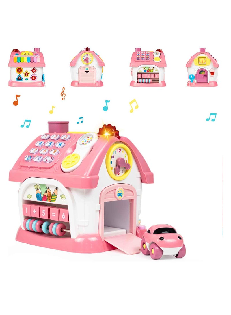 Excefore Montessori Toys with Sound, Lights, Music, Clock, Telephone, Car, 6 in 1 Multi-Functional House, Educational Birthday Gift for Girl and Boy, Toys Gifts for Girl and Boy, Pink - Image 1