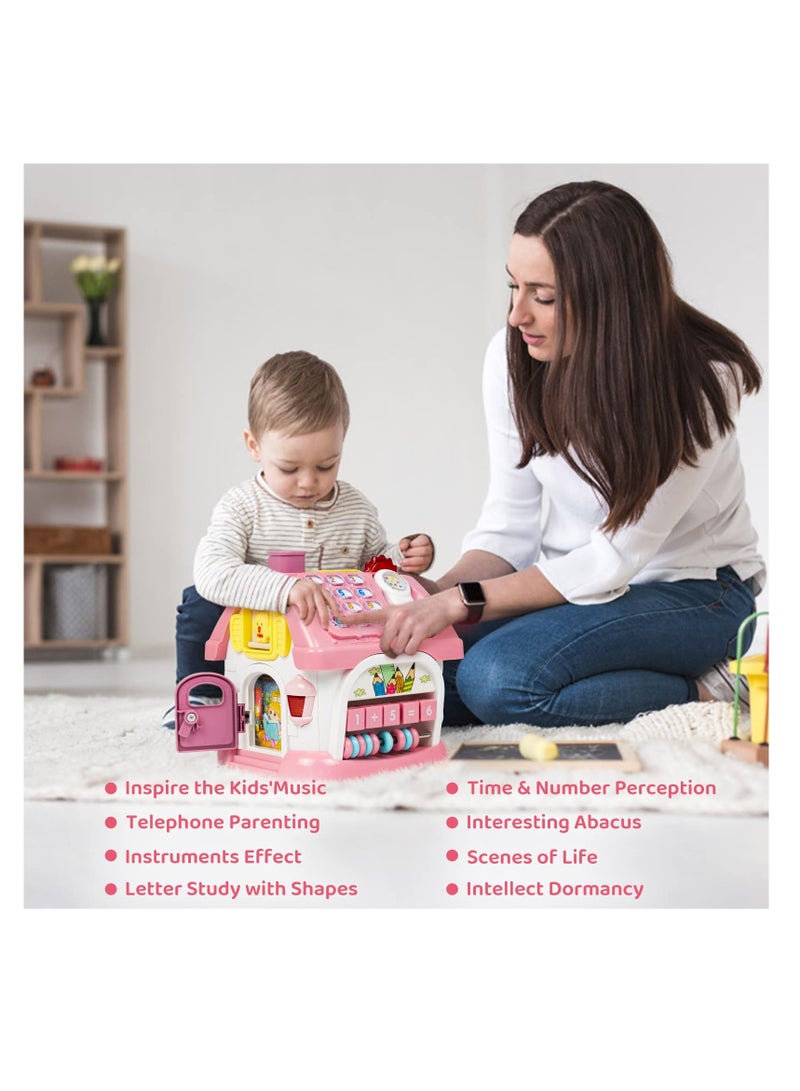 Excefore Montessori Toys with Sound, Lights, Music, Clock, Telephone, Car, 6 in 1 Multi-Functional House, Educational Birthday Gift for Girl and Boy, Toys Gifts for Girl and Boy, Pink - Image 5
