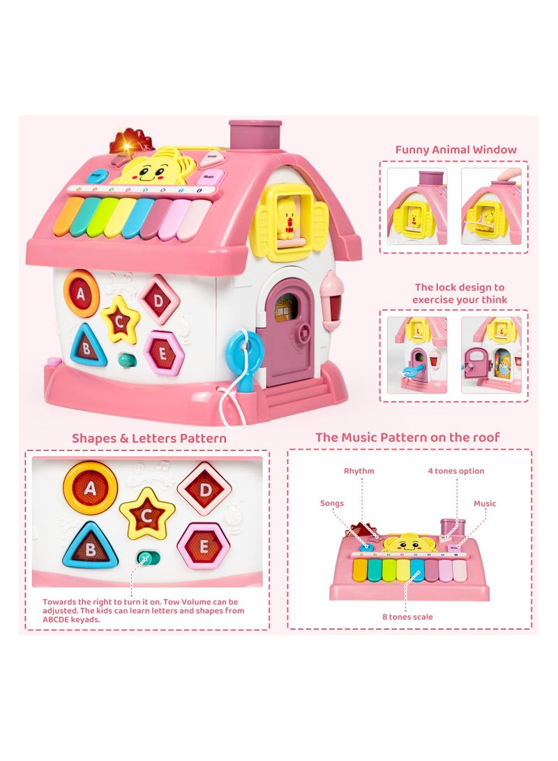 Excefore Montessori Toys with Sound, Lights, Music, Clock, Telephone, Car, 6 in 1 Multi-Functional House, Educational Birthday Gift for Girl and Boy, Toys Gifts for Girl and Boy, Pink - Image 3