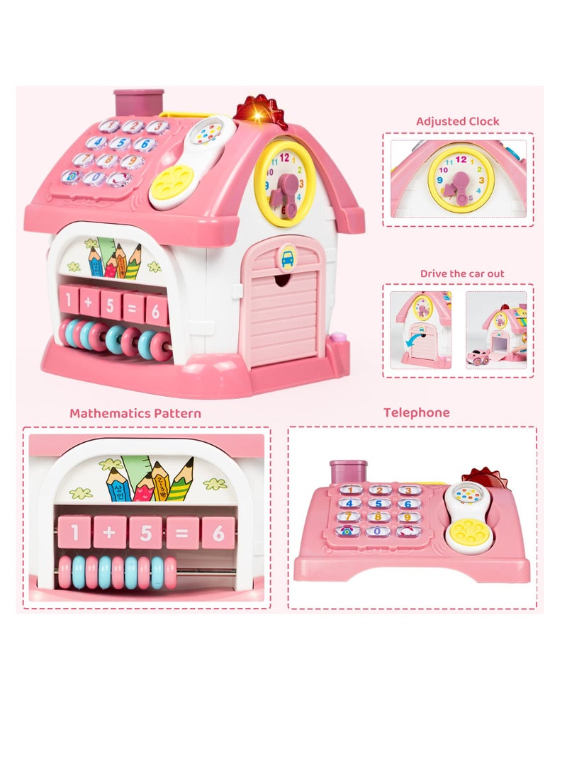 Excefore Montessori Toys with Sound, Lights, Music, Clock, Telephone, Car, 6 in 1 Multi-Functional House, Educational Birthday Gift for Girl and Boy, Toys Gifts for Girl and Boy, Pink - Image 2
