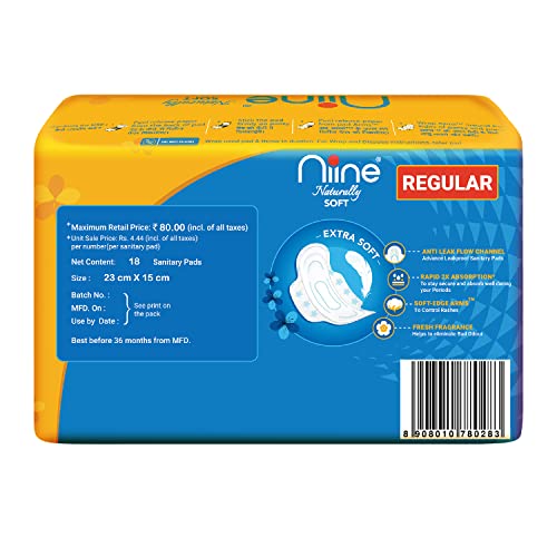 NIINE Naturally Soft Regular Sanitary Napkins for women|230mm Long| Extra Soft & Cottony for Rash Control|2x Absorption|Anti-Leak Lock Protection |Super Saver Pack|(Pack of 4) 72 Pads - Image 2