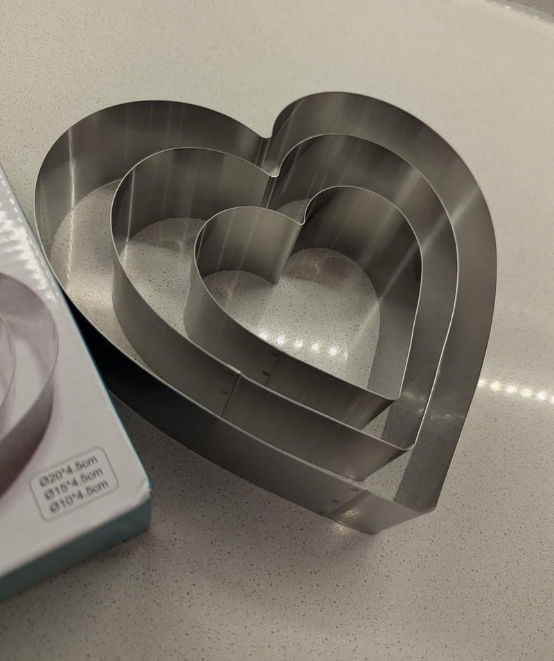 Ksdhotware Stainless Steel Heart Shaped Cake Ring Molds, Set of 3, 4/6/8 Inch, 2 Inch Height, Heart Shaped Cake Cutter, Large Cookie Cutter, Muffin Pastry Cutters - Image 4