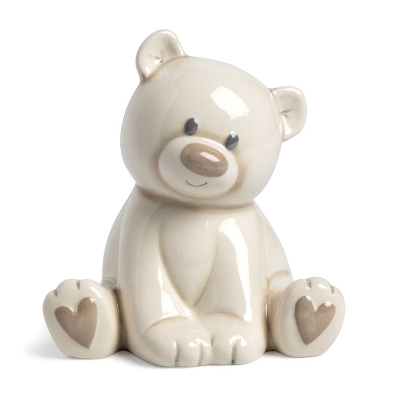 DEMDACO Teddy Bear Tan and Brown 7 x 5.5 Inch Ceramic Stoneware Piggy Money Bank - Image 1