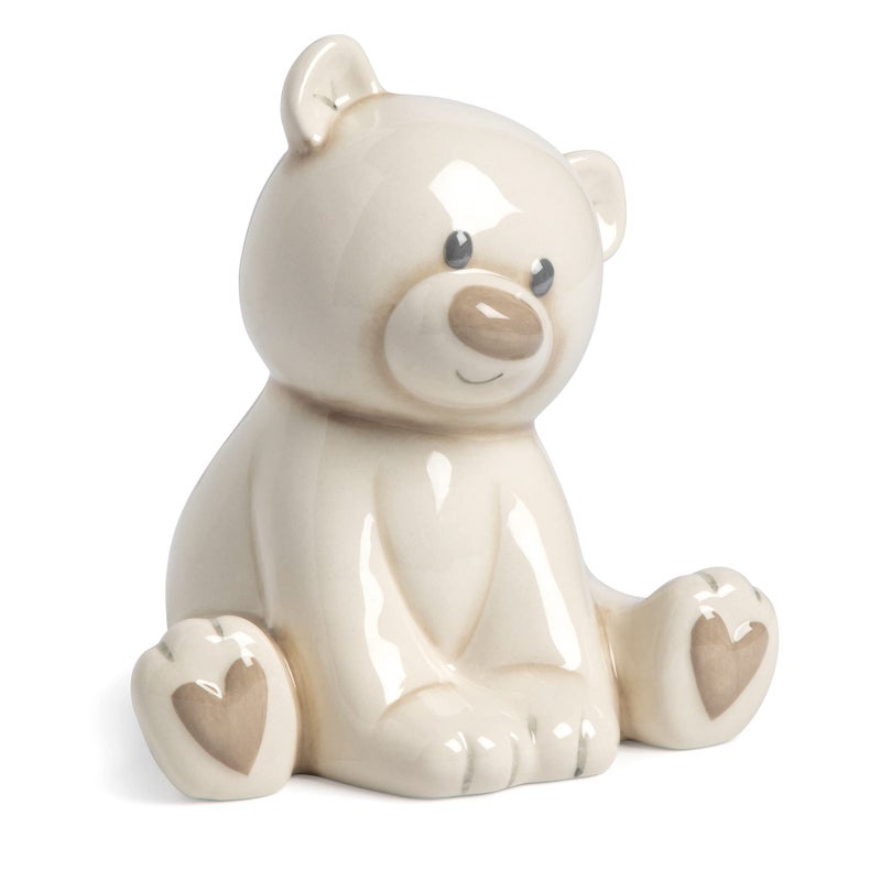DEMDACO Teddy Bear Tan and Brown 7 x 5.5 Inch Ceramic Stoneware Piggy Money Bank - Image 3