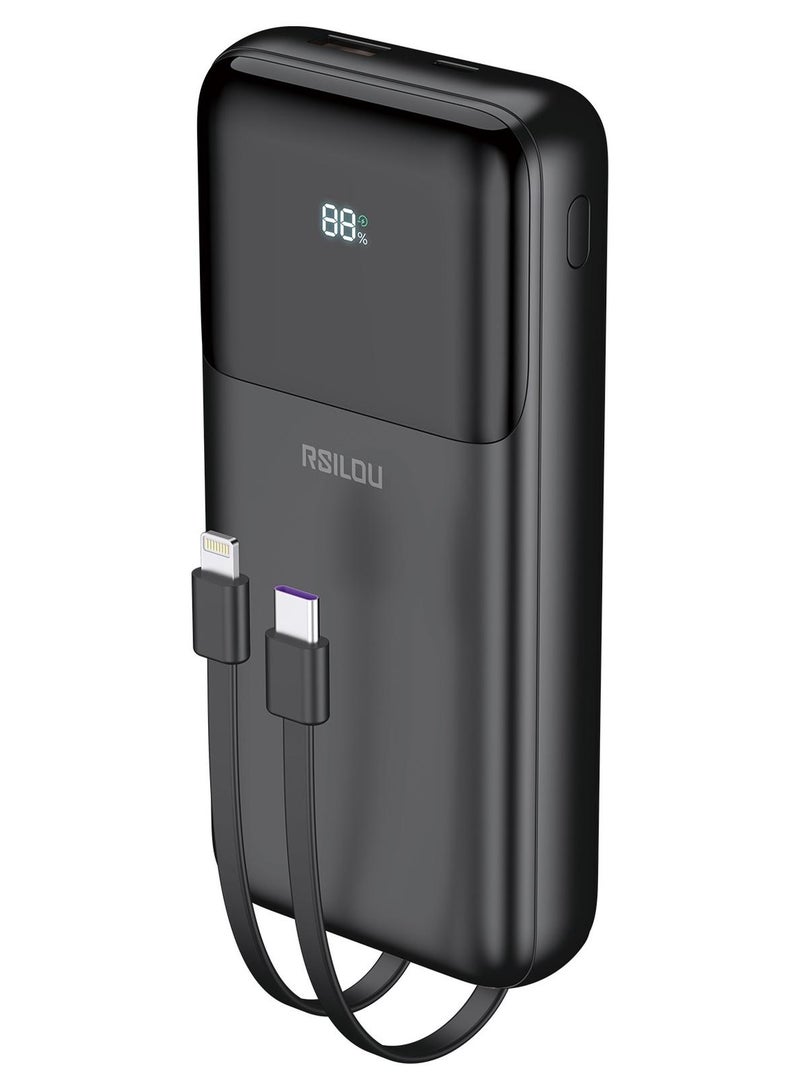 ارسيلو R1013-001 باور بانك مزود بكابل بسعة 20000 مللي أمبير، إجمالي طاقة الإخراج 22.5 وات، PD، شحن سريع، شاشة رقمية، 4 منافذ إخراج، كابلات Type-C وLightning مدمجة، - Image 1