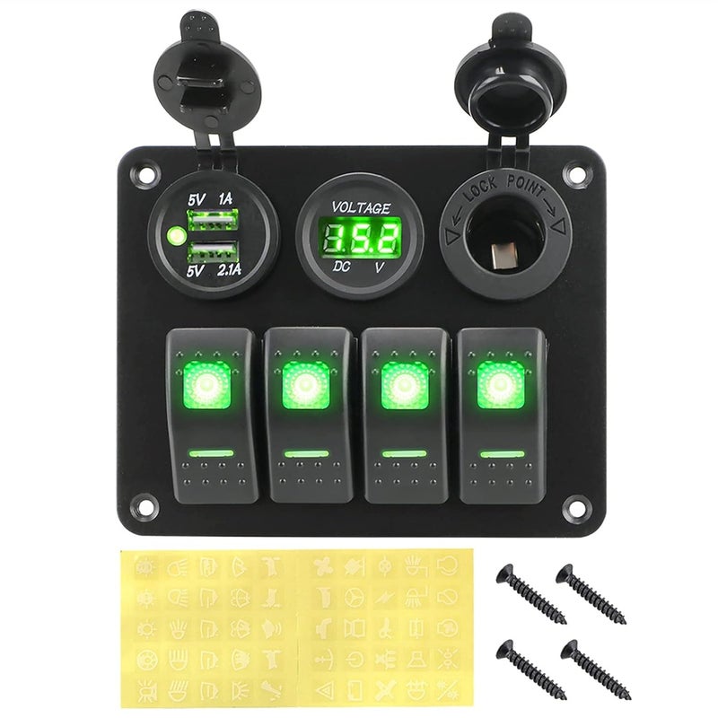 Wivplex 4 Gang Rocker Switch Panel with USB and Voltmeter - Image 1