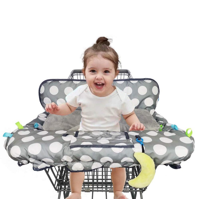 DODO NICI غطاء عربة التسوق للرضع، غطاء كرسي عالي للأولاد والبنات، بطانة وسادة لعربة التسوق، مع موضع المقعد وحامل الهاتف، طباعة نقطية - Image 2