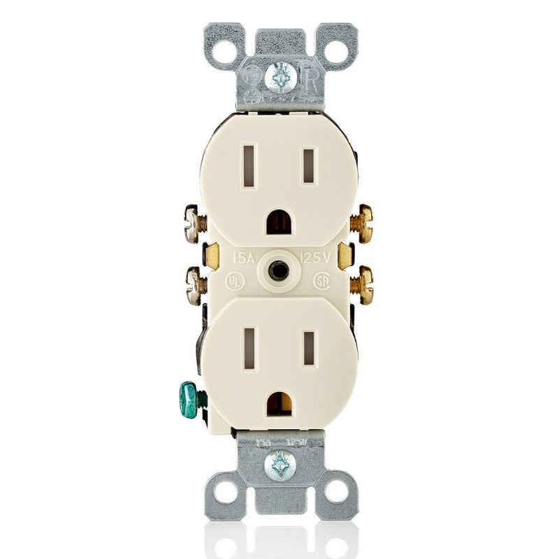 Leviton 15 Amp 125 Volt Tamper Resistant Duplex Receptacle, 10 Pack, T5320-TMP, Light Almond - Image 1