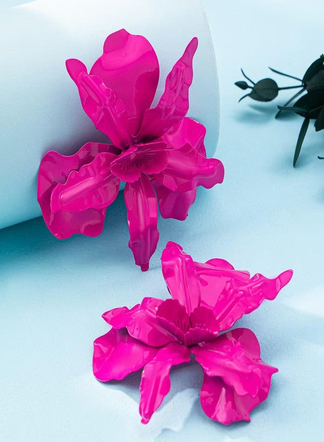 YANCHUN Flower Earrings for Women Floral Statement Red Pink Dainty Elegant Stud Earrings Big Flower Jewelry Gifts Stocking Stuffers, Large, Resin, No Gemstone - Image 4