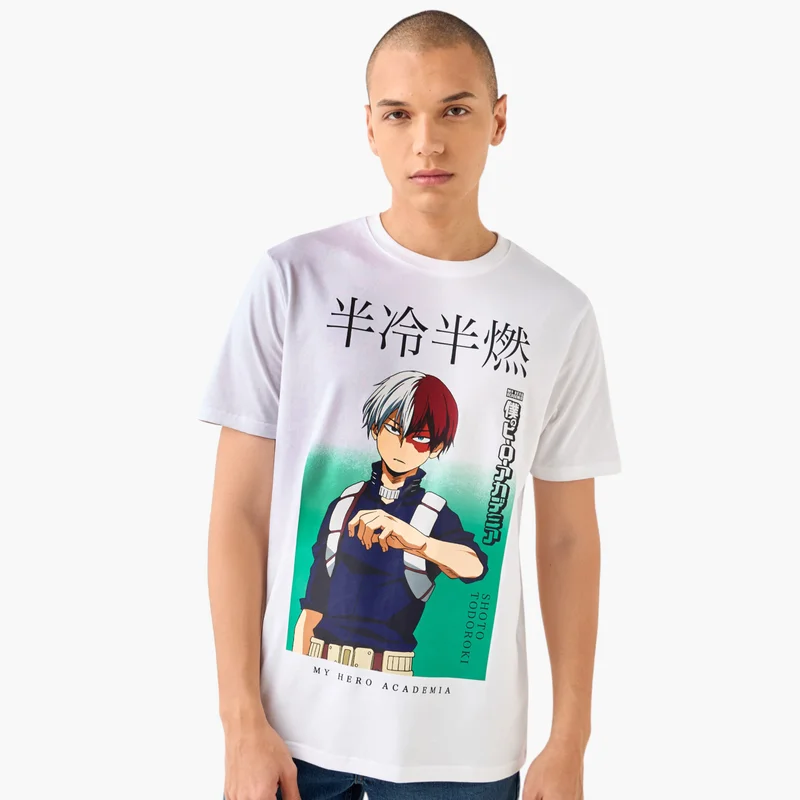 اس بي كاركترز Shoto Todoroki Print Crew Neck T-shirt