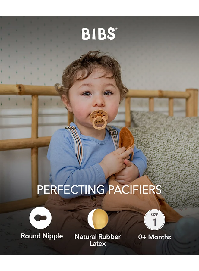 بيبس Baby Pacifier Boheme, Made with Natural Rubber Latex, Round Nipple, Mouth Skin Sensitive, Soft, Flexible, For Babies Aged Upto 6 Months, BPA-free, Vanilla/ Peach Colour, Pack of 2, Size 1