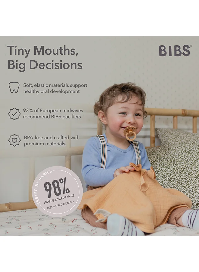 بيبس Baby Pacifier Boheme, Made with Natural Rubber Latex, Round Nipple, Mouth Skin Sensitive, Soft, Flexible, For Babies Aged Upto 6 Months, BPA-free, Vanilla/ Peach Colour, Pack of 2, Size 1