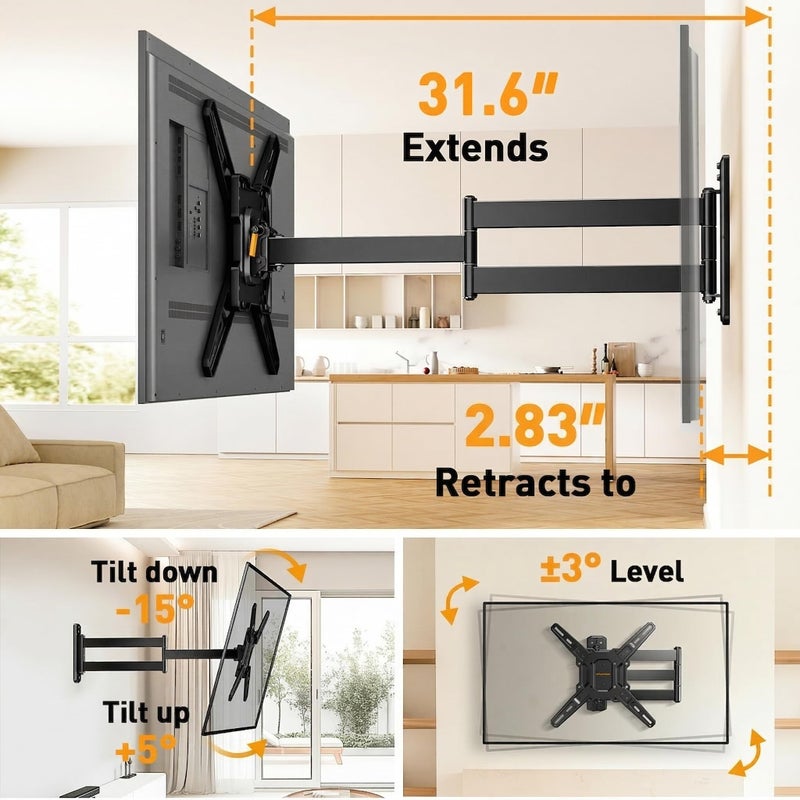 Perlegear Long Arm TV Wall Mount for 26-70 inch TVs up to 100 lbs, Corner TV Mount Bracket with 31.65â€ Extension, Swivel, Tilt Articulating Arms, Max VESA 400x400mm, Full Motion Wall Mount PGMF25B - Image 5