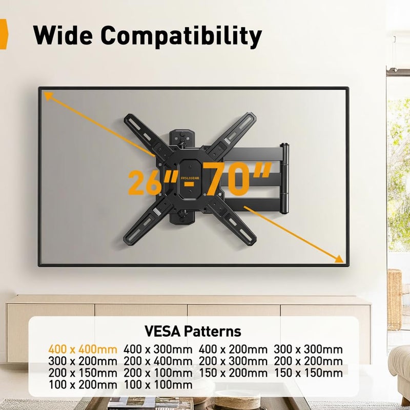 Perlegear Long Arm TV Wall Mount for 26-70 inch TVs up to 100 lbs, Corner TV Mount Bracket with 31.65â€ Extension, Swivel, Tilt Articulating Arms, Max VESA 400x400mm, Full Motion Wall Mount PGMF25B - Image 2