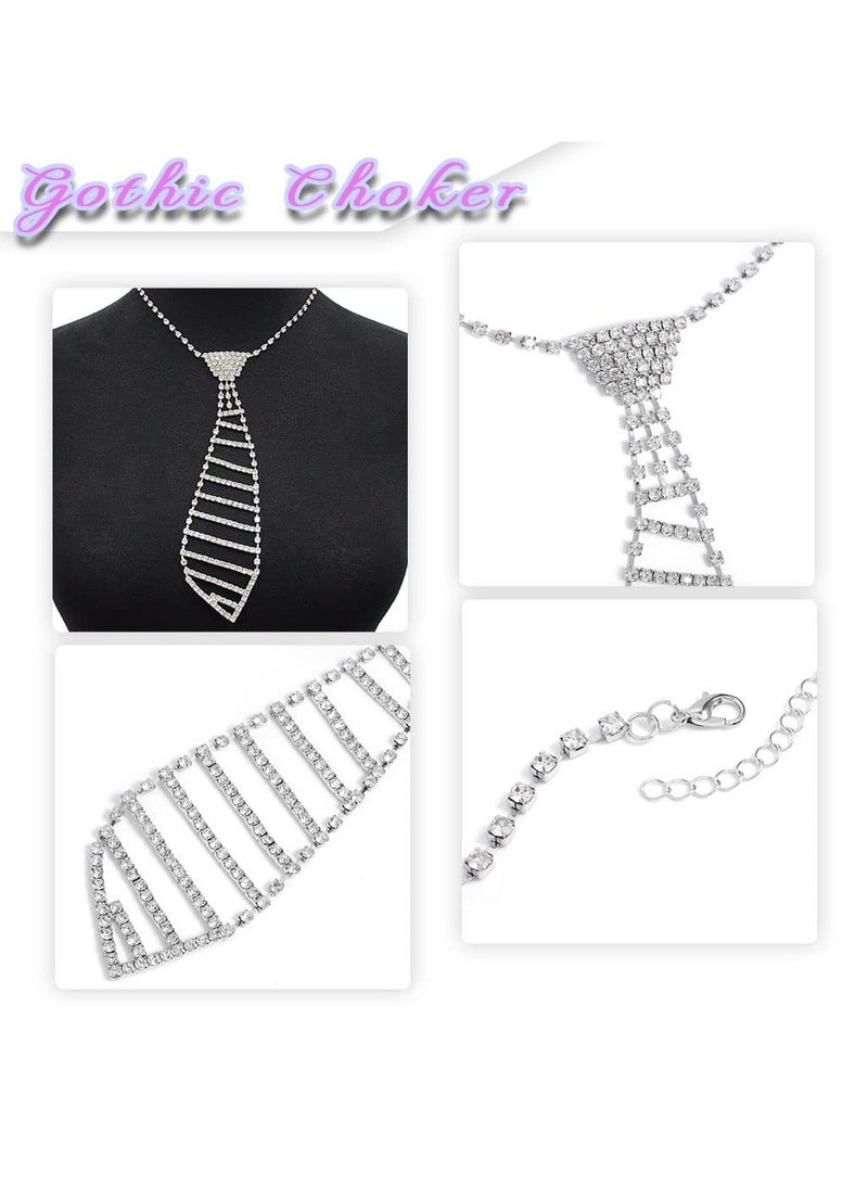 SYOSI قلادة لامعة مزينة بالأحجار الكريمة - رباط مزين بالأحجار الكريمة - طوق ماسي - سلسلة كريستالية لحفل الزفاف - مجوهرات للعروس ووصيفات العروس - للنساء والفتيات - حفلات الموضة - حفلات التخرج - فضي - Image 3