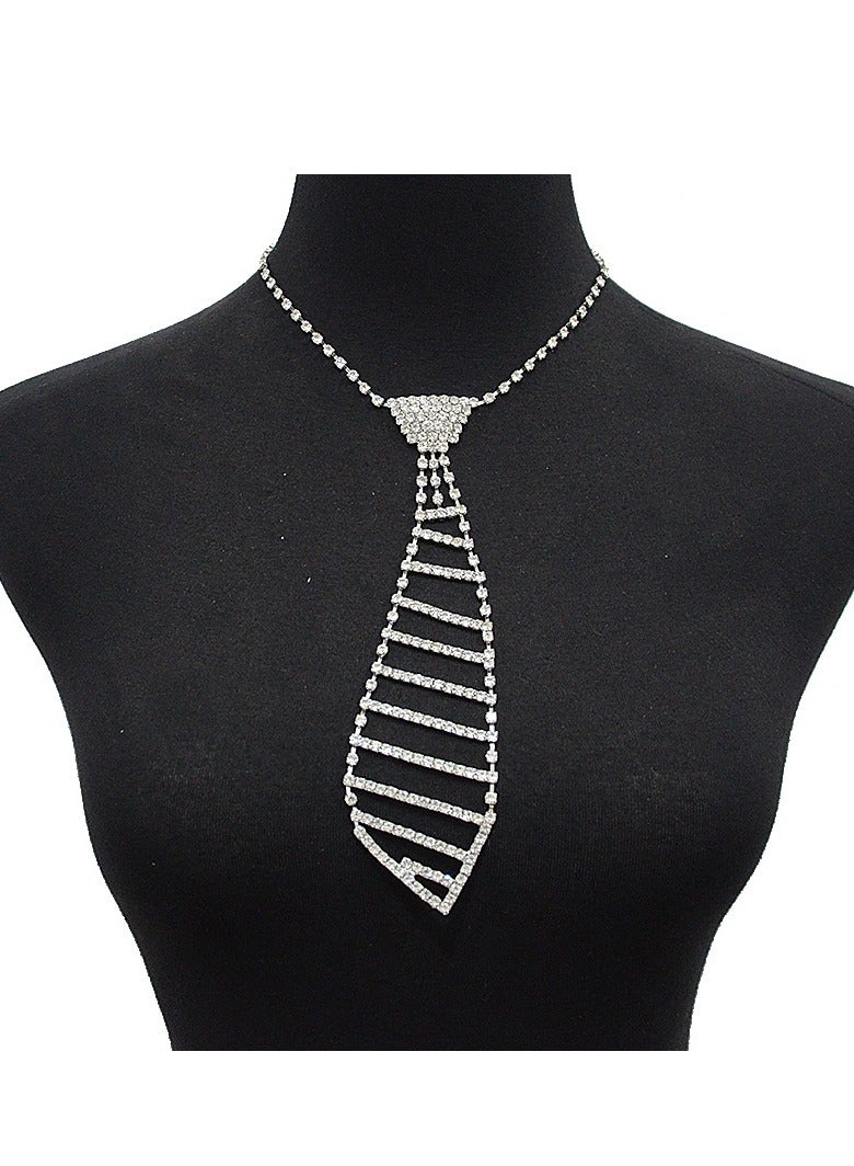 SYOSI قلادة لامعة مزينة بالأحجار الكريمة - رباط مزين بالأحجار الكريمة - طوق ماسي - سلسلة كريستالية لحفل الزفاف - مجوهرات للعروس ووصيفات العروس - للنساء والفتيات - حفلات الموضة - حفلات التخرج - فضي - Image 1