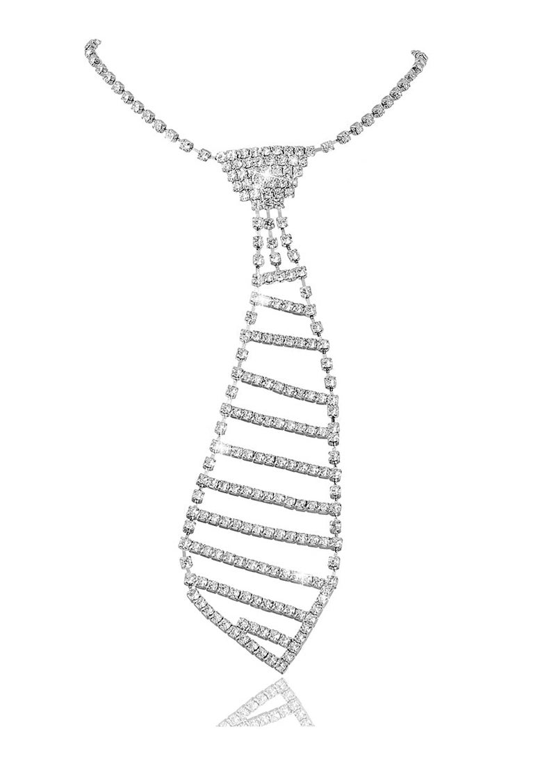 SYOSI قلادة لامعة مزينة بالأحجار الكريمة - رباط مزين بالأحجار الكريمة - طوق ماسي - سلسلة كريستالية لحفل الزفاف - مجوهرات للعروس ووصيفات العروس - للنساء والفتيات - حفلات الموضة - حفلات التخرج - فضي - Image 2