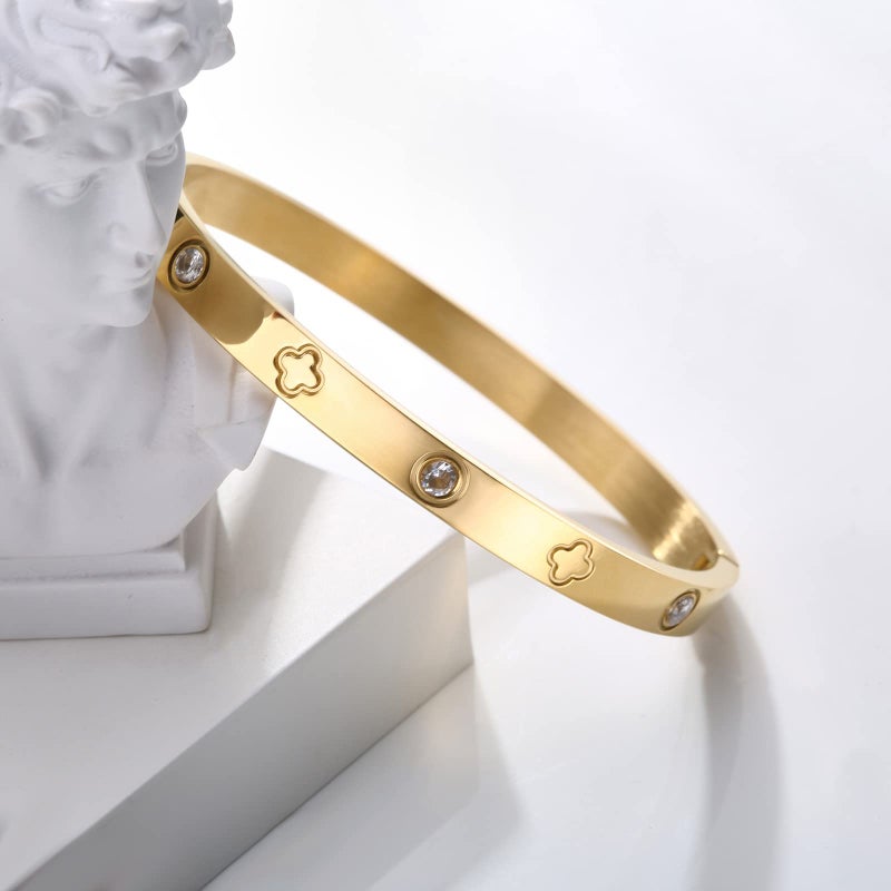 PDWZNBA 18K Gold-Plated Love Friendship Bracelets Trendy Stainless Steel Bangle Jewelry Gifts for Women - Image 2