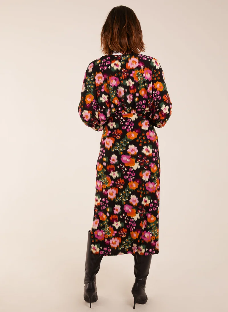 Blue Vanilla Wrap Batwing Floral Midi Dress With Side Split