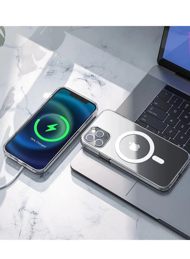 بلو بيك إسينشالز جراب BluePeak لهاتف iPhone 14 Pro Max، يدعم الشحن اللاسلكي المغناطيسي، يوفر حماية ضد الصدمات ومقاومة للخدش، غطاء هجين بتصميم كلاسيكي، شفاف.