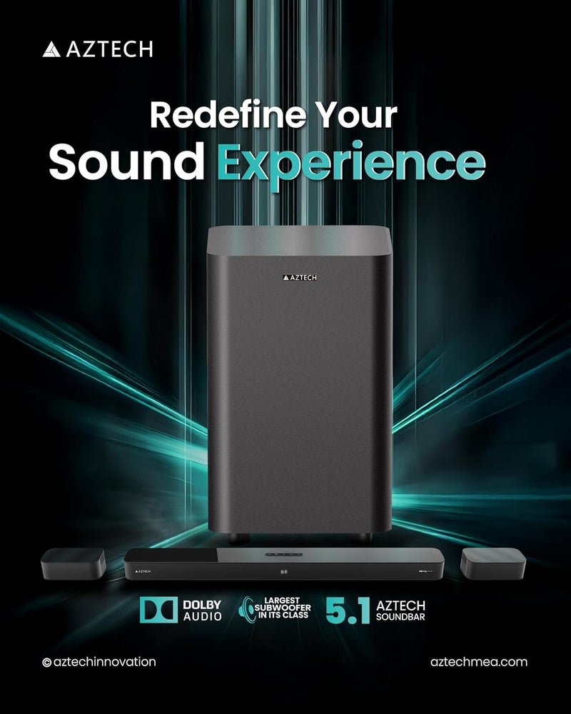 AZTECH 5.1CH Soundbar with Wired Subwoofer 230W Bluetooth 5.3 Home Theater System Game Mode with HDMI ARC, Optical, AUX, USB, DSP, 3EQ Modes & Remote Deep Bass Surround Soundbar TV Speaker الإصدار الإماراتي - Image 3