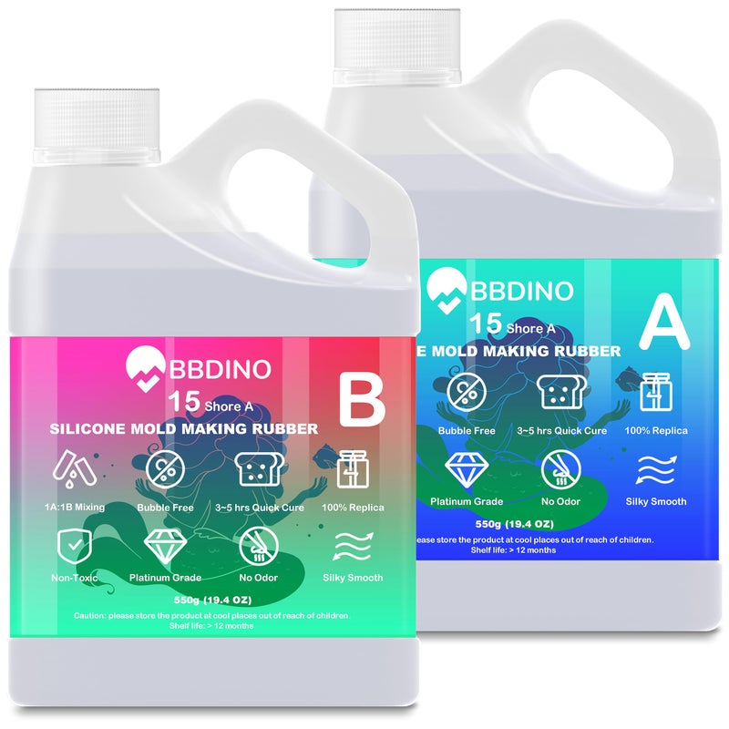 BBDINO Shore 15A Platinum Silicone Mold Making Starter Kit 3Hour Fast Cure 30Min Pot Life 388 oz 11 Mix Ratio Tools Included - Image 2