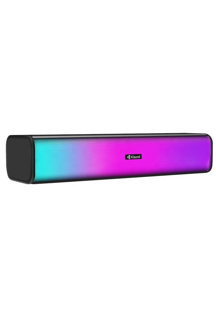 Kisonli i-630 Soundbar Speaker Multimedia Wired RGB –  3W*2.0 Channel speaker (Total 6W) – Wired USB 2.0 Power + 3.5 mm audio plug  – Dynamic RGB Lighting for Gaming / Music/ Computer and Laptop , Mobile | Black - Image 1