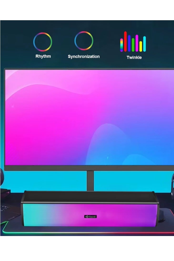 Kisonli i-630 Soundbar Speaker Multimedia Wired RGB –  3W*2.0 Channel speaker (Total 6W) – Wired USB 2.0 Power + 3.5 mm audio plug  – Dynamic RGB Lighting for Gaming / Music/ Computer and Laptop , Mobile | Black - Image 4