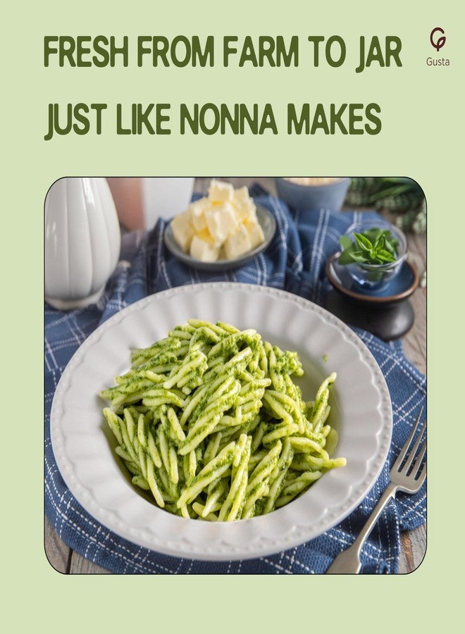 Gusta Imported Italian Fresh Basil Pesto Sauce - Extra Creamy - Extra Virgin Olive Oil, Cheese & Nuts - Delicious & Authentic Pasta Sauce and Spread - Home Made Style - 6.35 oz Glass Jar - Image 4