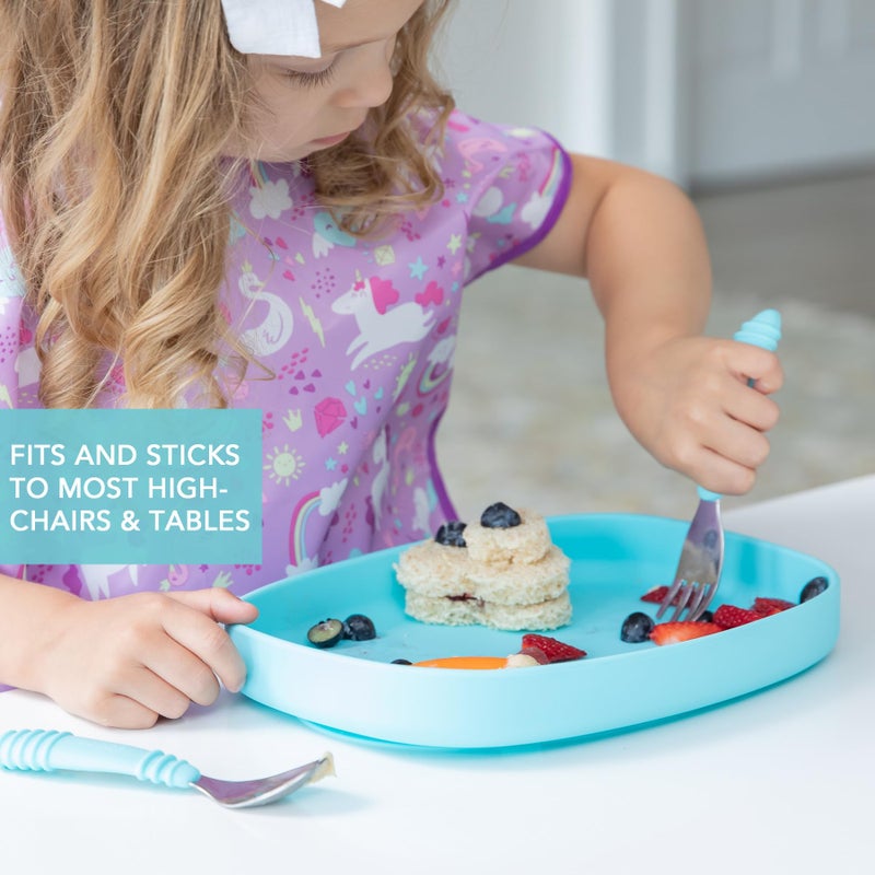 Bumkins Toddler and Baby Suction Plate, Silicone Grip Dish Large Tray for Big Kids, Fits Most Highchairs, Essential Children Feeding Supplies, Non Skid Sticky Bottom, Platinum Silicone, Blue - Image 3