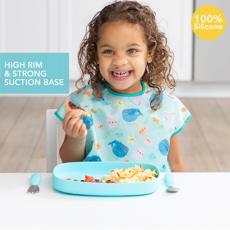 Bumkins Toddler and Baby Suction Plate, Silicone Grip Dish Large Tray for Big Kids, Fits Most Highchairs, Essential Children Feeding Supplies, Non Skid Sticky Bottom, Platinum Silicone, Blue - Image 2