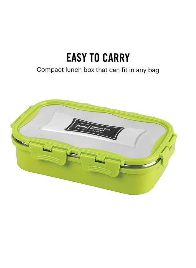 Cello CELLO Thermo Click Big Steel Insulated Lunch Box, Green | Tiffin for Men & Women | Snacks Tiffin for Kids | Leak-Proof & Unbreakable Lid with 4 Sided Click Lock | Ideal for Office, School, College  - Image 4