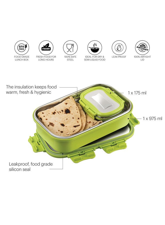 Cello CELLO Thermo Click Big Steel Insulated Lunch Box, Green | Tiffin for Men & Women | Snacks Tiffin for Kids | Leak-Proof & Unbreakable Lid with 4 Sided Click Lock | Ideal for Office, School, College  - Image 3