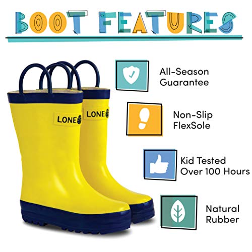 LONECONE Lone Cone Rain Boots with Easy-On Handles in Solid Colors for Boys and Girls, Play-Proof Flexible Rubber, Durable Non-Slip Treads, Kid-Friendly for Hours of Joy - Classic Yellow, 8 Toddler - Image 2