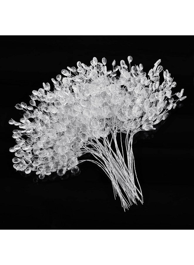 Generic Generic 50 Pieces Crystal Bud Branches, Artificial Bouquets with Acrylic Bead Drop Flower Stem Branches Beaded String Bridal Picks for Wedding DIY Crafts Home Easter Decor, Sliver - Image 1