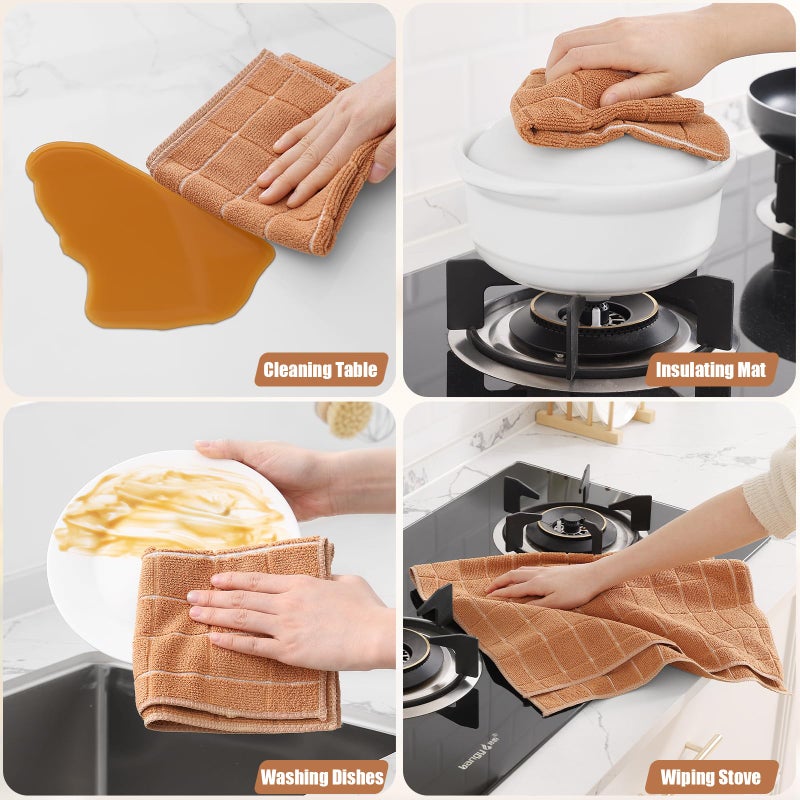 Homaxy Homaxy Microfiber Kitchen Towels and Dishcloths Set  12 Pack Soft and Absorbent Dish Hand Towels Bulk  28 x 16 Inch & 12 x 12 Inch Quick Drying Rags for Washing Dishes  Camel  - Image 5