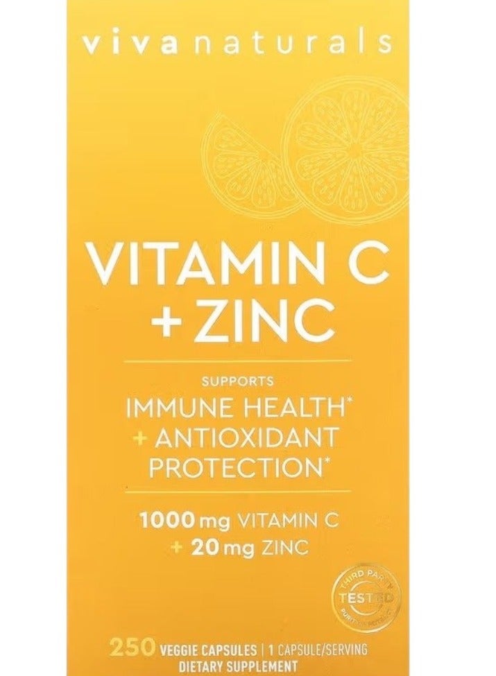 Viva Naturals Vitamin C + Zinc, 250 Veggie Capsules  - Image 1