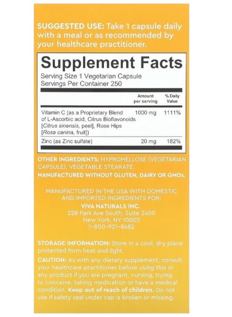 Viva Naturals Vitamin C + Zinc, 250 Veggie Capsules  - Image 2