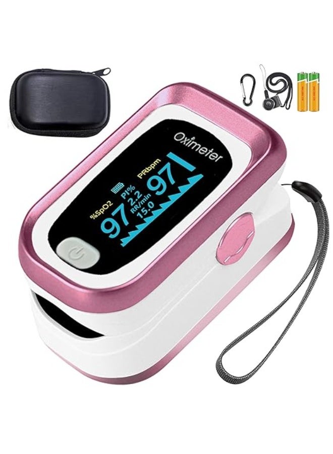جهاز قياس نسبة الأكسجين – عرض 4 بيانات، قياس النبض والتنفس، دقيق ومحمول (زهري) - Image 1