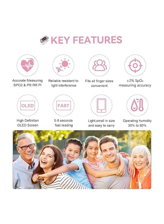 جهاز قياس نسبة الأكسجين – عرض 4 بيانات، قياس النبض والتنفس، دقيق ومحمول (زهري) - Image 4