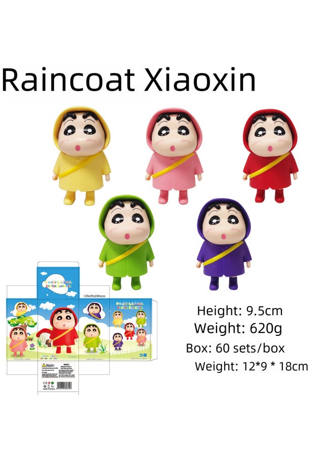 Q Version Cute Raincoat Kawaii Small Handheld Anime Figurine Toy Peripheral Trendy Car Ornament Desktop Gift-Color:Yellow Raincoat Xiaoxin - Image 3