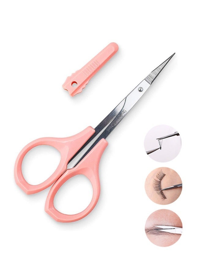 Generic Eyebrow Trimming Scissors with Cap, Stainless Steel Curved Edge Scissors, Multifunction Scissors for Facial Nose Hair Beard Grooming(Pink) - Image 1