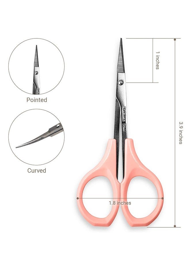 Generic Eyebrow Trimming Scissors with Cap, Stainless Steel Curved Edge Scissors, Multifunction Scissors for Facial Nose Hair Beard Grooming(Pink) - Image 2