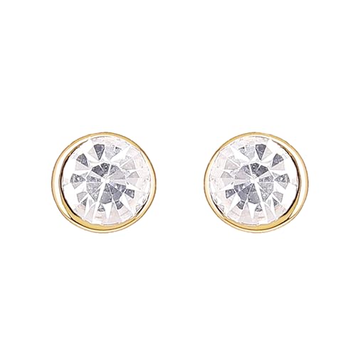Estele 24Kt Gold Tone Plated Brass With White Crystal Stone Round Small Stud Earrings For Girls and Women - Image 1