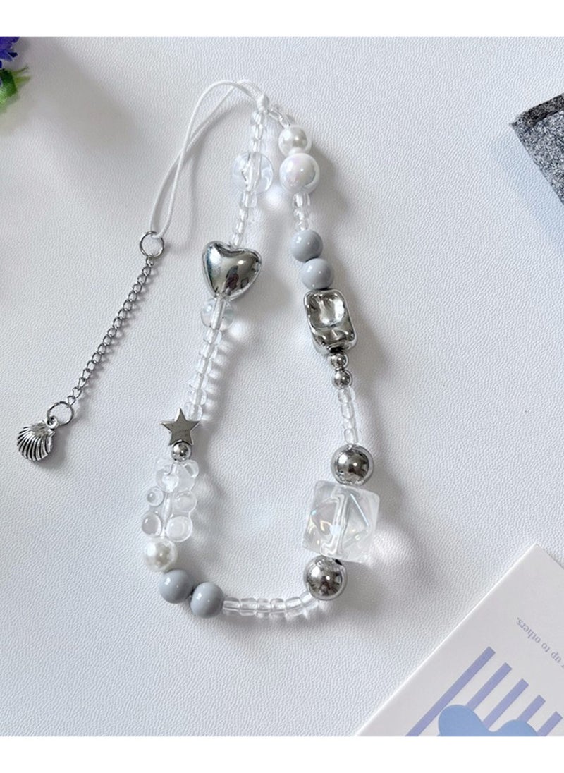Generic Bear Shell Phone Lanyard Women's Beaded Keychain & Wristband for Phone Camera Wallet  - Image 1