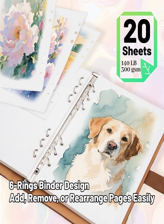 bositigo Professional Watercolor Sketchbook with 6-Ring Binder, 20 Sheets 300GSM/140lb 100% Cotton Acid-Free Cold Press Paper, 9.25" x 6.3" Textured Art Journal for Artists, Students & Adults (Blue) - Image 4
