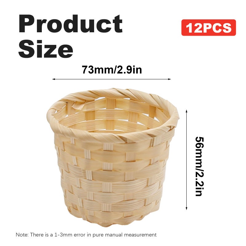 MDEOOSKY 12pcs Mini Woven Bamboo Basket Desktop Clutter Little Baskets Organiser 2.2 x 2.9Inch Small Wicker Baskets for Home Office Table Party Favors Crafts Decoration - Image 2
