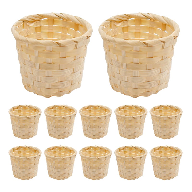 MDEOOSKY 12pcs Mini Woven Bamboo Basket Desktop Clutter Little Baskets Organiser 2.2 x 2.9Inch Small Wicker Baskets for Home Office Table Party Favors Crafts Decoration - Image 1