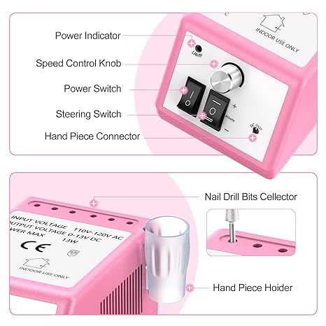 Qtavia Electric Nail Drill 30000rpm Professional Nail Drill Machine Compact Electrical Nail File Kit for Acrylic Gel Nails Efile Drill for Manicure and Pedicure Salon Use - Image 4